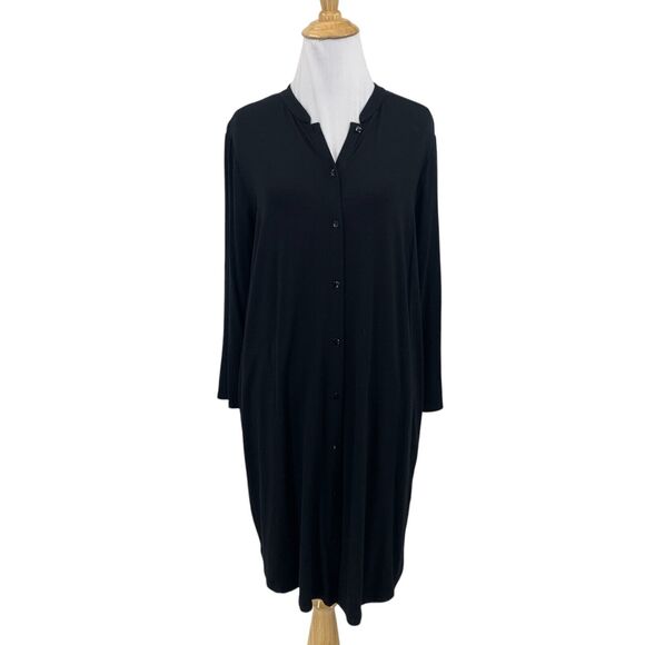 Eileen Fisher Tunic Dress Womens S Small Black Viscose Blend Button Down Pockets - Picture 1 of 12